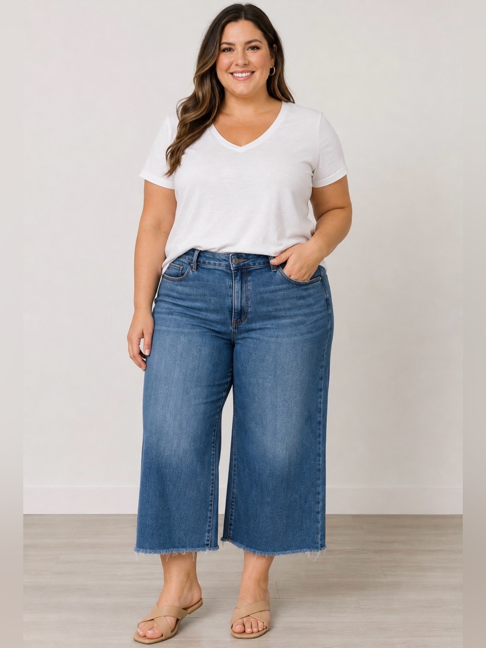 Judy Blue Jeans 18W Wide Leg Cropped Raw Hem High Rise Stretch Denim